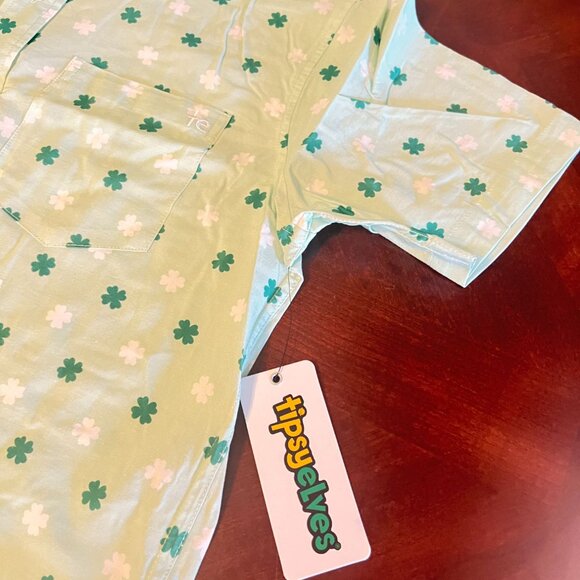 Tipsy Elves Mens Green Clover Short Sleeve Button-Up Shirt St. Patricks Day S - Picture 6 of 8